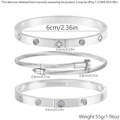 Camhanno Stackable Silver Bracelets for Women Stainless Steel Love & Friendship Bangle, Mothers Day Valentines Birthday Christmas Jewelry Gifts for Mom Her Wife Grandma - style: Style 9