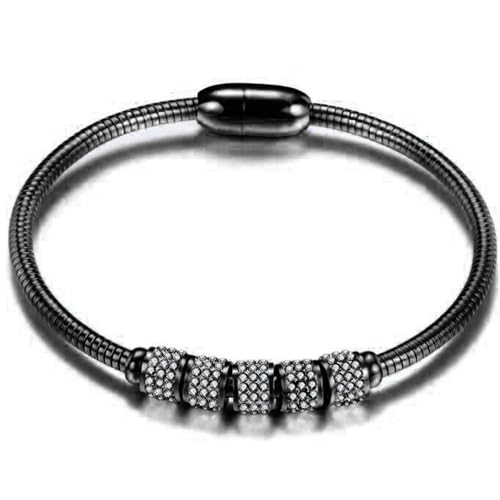 JUDE Stainless Steel Cubic Zircon Snake Chain Bangle Bracelet - color: Black
