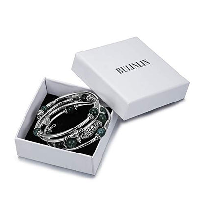 BULINLIN Layered Wrap Bangle Turquoise Bracelet - Bead Bracelet with Natural Agate Stone, Gifts For Women - color: 09-Dark green