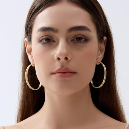 Large 925 Sterling Silver Hoop Earrings for Women Lightweight Thick Silver Hoop Earrings Wheat Twisted Hoop Earrings Hypoallergenic 5mm Wide Big Silver Hoop Earrings for Women 30/40/50mm