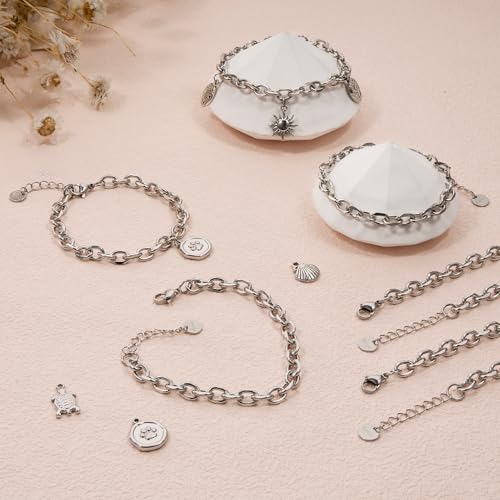 UMAOKANG 10 Pack Stainless Steel Bracelet Chain Bulk for Jewelry Making | Silver Chunky Cable Hand Chain Bracelets for Men and Women Charm Permanent Bracelet Kit - color: 10pcs Cable Steel