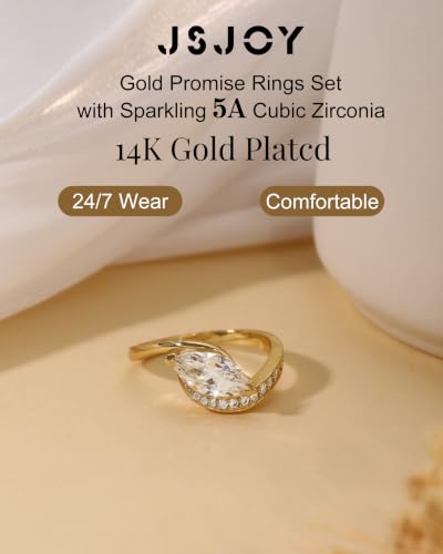JSJOY Promise Rings for Her, Wavy Marquise Cut Engagement Ring 14K Gold Anniversary Rings with 5A CZ Dainty Solitaire Wedding Jewelry Tarnish Resistant Fashion Rings Gift for Her Sizes 5-10