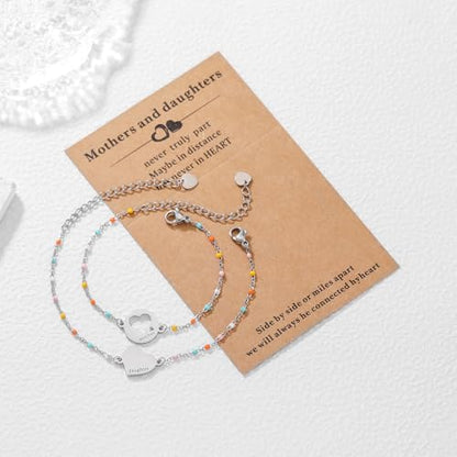 DS Mother Daughter Matching Bracelets,Adjustable Stainless Steel Gift Set | mother’s Day & Birthday Gift Box,Heart Charm,Mommy & Me Style,18K Gold Plated,Hypoallergenic,Daily Wear,Fits Women Teen Girls - color: Silver-4