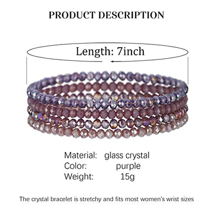Noessla Beaded Boho Stretch Bracelet Colorful Stackable Crystal Beads Bracelets Trendy Costume Jewelry Mothers Day Gifts for Women - color: Purple