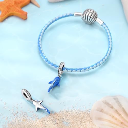 Hapour 925 Sterling Silver Charms for Bracelet Necklace Dangle Pendant Bead | Whale Shark Charm, Glow in the Dark, Matryoshka Russian Doll Baking European Jewelry Charm, 14k Gold Plated - style: Blue Glowing Whale Shark