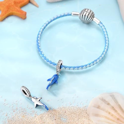 Hapour 925 Sterling Silver Charms for Bracelet Necklace Dangle Pendant Bead | Whale Shark Charm, Glow in the Dark, Matryoshka Russian Doll Baking European Jewelry Charm, 14k Gold Plated - style: Blue Glowing Whale Shark