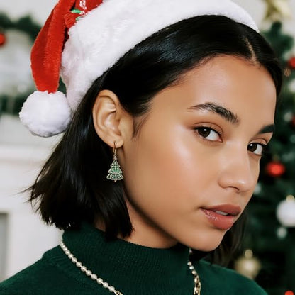 Sonateomber Gold Silver Small Hoop Dangle Earrings for Women, Trendy Dainty Rhinestone CZ Dangling Prom Wedding Leaf Flower Snowflake Butterfly Starfish Fashion Jewelry Gift - color: Green Tree