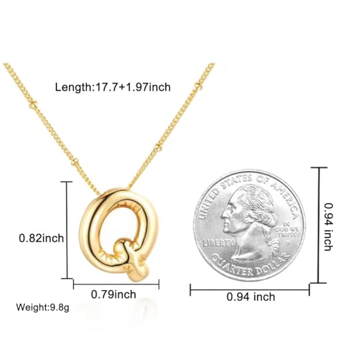 Bubble Letter Necklace for Women, 14k Gold Plated Initial Letter Pendant Necklace Personalized Jewelry A - Z 26 letters - style: Gold-Q