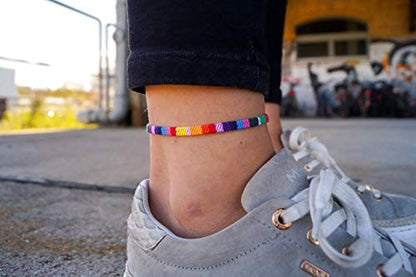 Made by Nami Surfer Anklet for Men and Women Waterproof and Adjustable Surfer Ankle Bracelet String Ankle Bracelet Beach Accessory for Ethnic Hippie Style - color: Rainbow