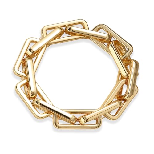 Chunky Gold Bracelet for Women Non Tarnish, Trendy Stretch Cuban Link Chain Plated Gold Bangle Bracelets - color: Paperclip-gold