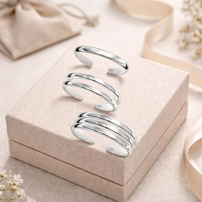 LeCalla 925 Sterling Silver Open Toe Rings Set for Women Adjustable Minimalist Toe Rings Summer Beach Foot Jewelry - color: 01. Trio (3 PCS)