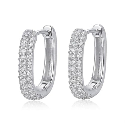 Hoop Earrings for Women Cubic Zirconia Pave Huggies Lightweight Hypoallergenic Fashion Jewelry for Daily Wear Anniversary Birthday Gift - color: Silver
