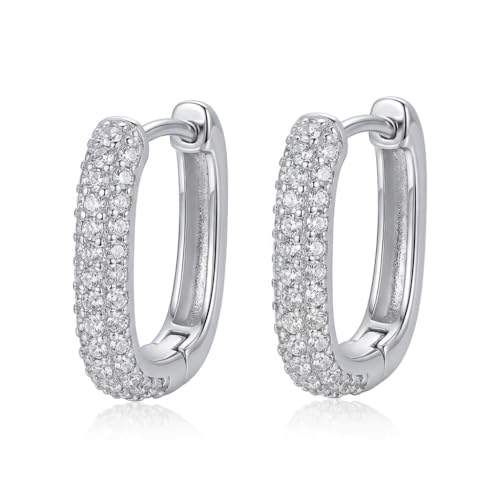 Hoop Earrings for Women Cubic Zirconia Pave Huggies Lightweight Hypoallergenic Fashion Jewelry for Daily Wear Anniversary Birthday Gift - color: Silver