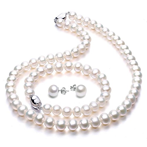 Freshwater Cultured Pearl Necklace Set Includes Stunning Bracelet and Stud Earrings Jewelry for Women Gift for Mother's Day, Anniversary, Birthday, Wedding - size: 22-inch Pearl Jewelry Set