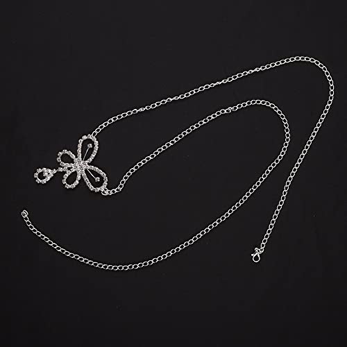 Jumwrit Bling Butterfly Waist Chain for Women Silver Rhinestone Body Chain Adjustable Belly Chain Costume Accessories