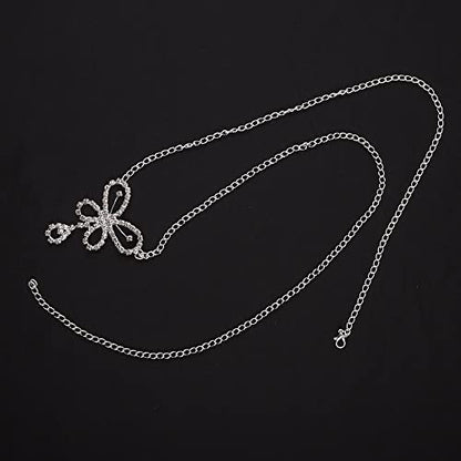 Jumwrit Bling Butterfly Waist Chain for Women Silver Rhinestone Body Chain Adjustable Belly Chain Costume Accessories