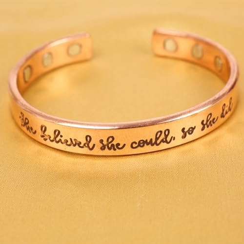Touchstone Inspirational Copper Engraved Magnetic Bracelets for Women-Personalized Jewelry Gifts for Best Friend/Mom/Daughter/Sister- In a Pretty Gift Box She Believed She Could So She Did. - style: 1- She Believed She Could So She Did