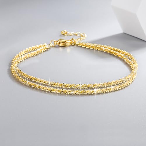 Ankle Bracelets for Women,14K Gold Plated Snake Chain Anklet for Women Beach Cute Anklets - color: Layered Chain Gold