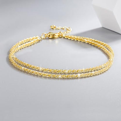 Ankle Bracelets for Women,14K Gold Plated Snake Chain Anklet for Women Beach Cute Anklets - color: Layered Chain Gold