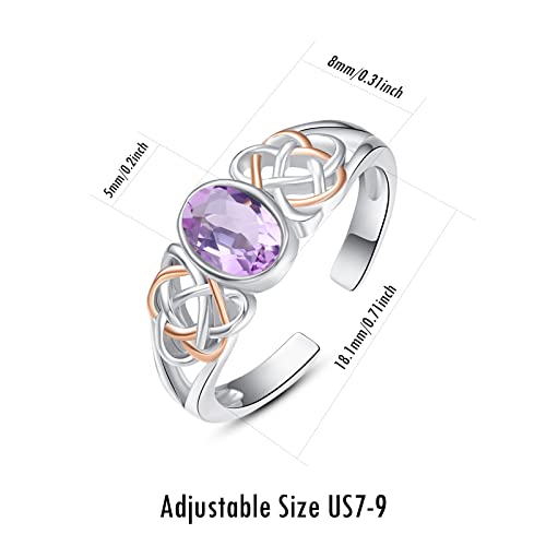 PRAYMOS 925 Sterling Silver Ring Birthstone Ring Turquoise Moss White Opal Ring for Women Celtic Knot Open Adjustable Thrumb Ring - color: Purple Alexandrite