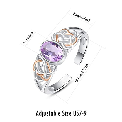 PRAYMOS 925 Sterling Silver Ring Birthstone Ring Turquoise Moss White Opal Ring for Women Celtic Knot Open Adjustable Thrumb Ring - color: Purple Alexandrite