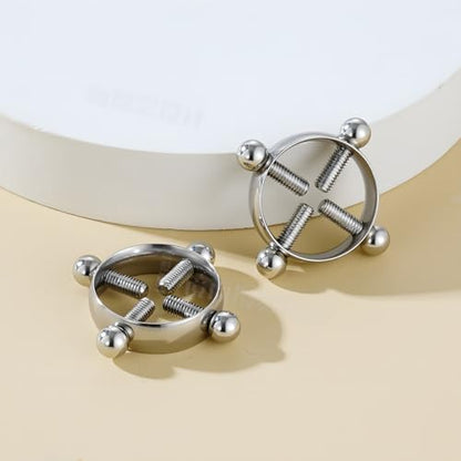 2Pcs Round Non Piercing Nipple Ring Fake Nipple Rings - color: Silver