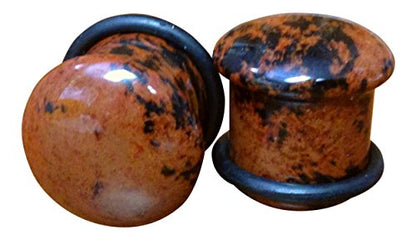 Pair Single Flare Mahogany Obsidian Stone Plugs Gauge Earlets Organic Pierced Body Jewelry - style: 1/2" (12mm)