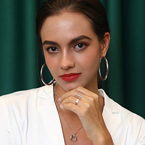 FindChic Hoop Earrings for Women, Silver/Black/14K Gold Plated Hypoallergenic Hollow Round Tube Loop Earrings, 20mm/30mm/40mm/60mm/80mm Chunky Hoops with Custom Name Options & Gift Box - color: b.Silver, size: 60MM