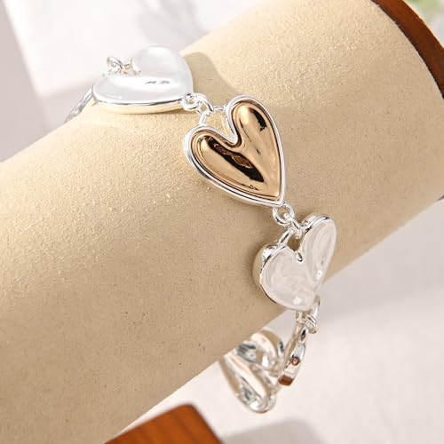 14K Gold & Silver Plated Lightweight Link Bracelet for Women | Stackable Bracelets ,14K Gold Plated Bracelets with CZ,Lightweight Trendy Chain Bracelet Jewelry Gift - style: silver heart chain