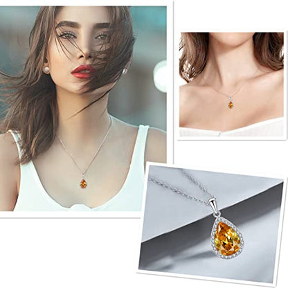 VONSSY Classic Oval Pendant Gemstone Necklace | Crystal Ruby Sapphire Waterdrop Birthstone Teardrop Emerald Necklace | 18K Platinum Gold Plated Chain | Jewelry Gift for Mother Wife Girlfriend - color: Champagne