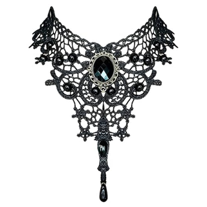 Black Lace Choker Necklace for Women Halloween Gothic Vampire Red Crystal Necklaces Steampunk Cosplay Costume Party Necklace Halloween Jewelry - color: Black