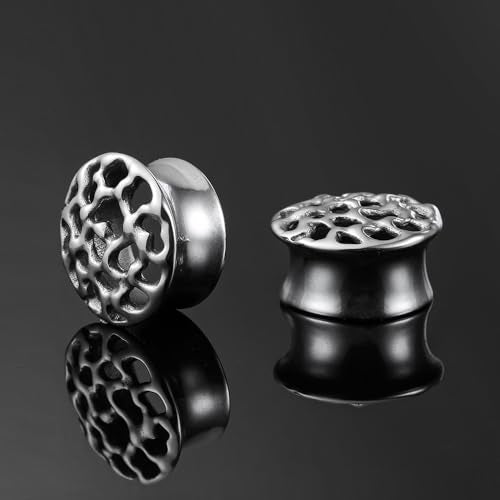 LADEMAYH 2PCS Hammered Ear Plugs Gauges for Ears, Punk Textured Tunnels | Industrial Style, Double Flared Expander, 316L Surgical Stainless Steel, Hypoallergenic, Saddle Fit, Ear Stretching Jewelry - color: #6677 Silver, size: 9/16"(14mm)