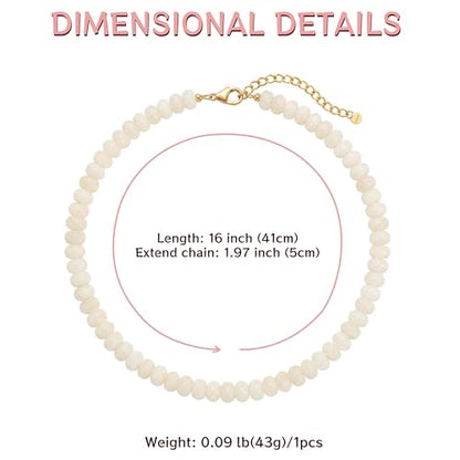 Gemstone Beaded Necklace for Women Colorful Natural Stone Freshwater Pearl Surfer Beach Rainbow Necklace Jewelry Gift - color: Beige