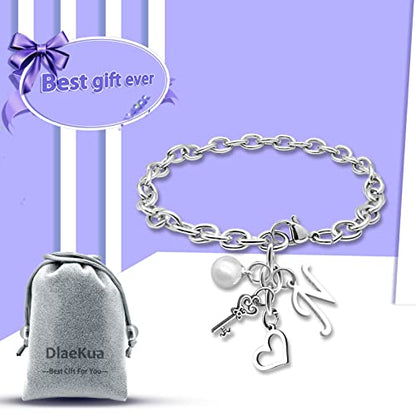 Initial A-Z Bracelets Gift for Women Girls Stainless Steel Chain Bracelet 26 Alphabet Jewelry Gifts for Birthday Anniversary Letter Bracelet Monogram Gifts for Sister Friend Girlfriends Mom 8.26 Inch - color: N