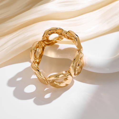 Chunky Gold Bangles Bracelet for Women Trendy Statement Bracelet Dainty Charm Gold Jewelry - color: Oval Bracelet - GD
