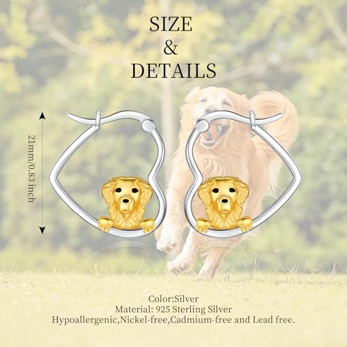 LES OSEWA Dog Animal Earrings Sterling Silver Animal Heart Hoop Dangle Earrings Cute Jewelry Gifts for Women - color: Golden Retriever