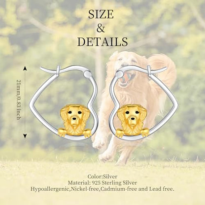 LES OSEWA Dog Animal Earrings Sterling Silver Animal Heart Hoop Dangle Earrings Cute Jewelry Gifts for Women - color: Golden Retriever