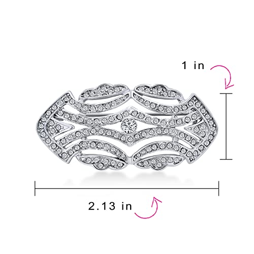 Estate Style Jewelry Large Pave Wedding Bridal Crystal Fashion Gatsby Vintage Art Deco Style Scarf Brooch Pin For Women Silver Plated Brass
