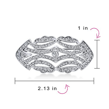 Estate Style Jewelry Large Pave Wedding Bridal Crystal Fashion Gatsby Vintage Art Deco Style Scarf Brooch Pin For Women Silver Plated Brass