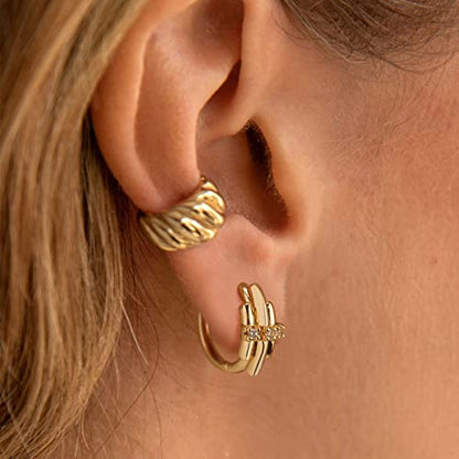 Huggie Hoop Earrings 14K Gold Plated Cubic Zirconia Dainty Simple Cute Beads Elegant CZ Circle Small Hoop Earring for Women Minimalist Handmade Hypoallergenic Jewelry - color: CZ-A