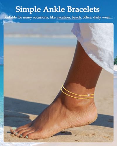 Gold Silver Ankle Bracelets for Women Waterproof 14K Gold Plated Anklets for Women Non Tarnish Dainty Layered Beaded Heart Anklet Set Summer Beach Foot Chain Jewelry Gifts Trendy Stuff - color: B- Layered Anklets