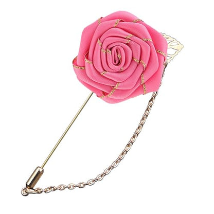 WCRAZYE Men Cloth Rose Flower with Gold Leaf Brooches Men's Satin Lapel Pins with Metal Chain Red Blue Rose Floral Lapel Stick Handmade Boutonniere Pins for Suit Wedding Brooch Career Suit Tuxedo of Shirts Tie Hat Scarf for Birthday Wedding Gift - color: