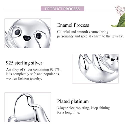 BISAER 925 Sterling Silver Charms for Bracelets Cat Dog Sloth Animal Beads Butterfly Fairy Heart Dangle Pendant Charms - color: Cute Sloth