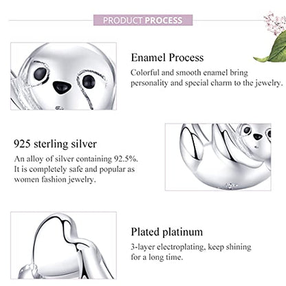 BISAER 925 Sterling Silver Charms for Bracelets Cat Dog Sloth Animal Beads Butterfly Fairy Heart Dangle Pendant Charms - color: Cute Sloth