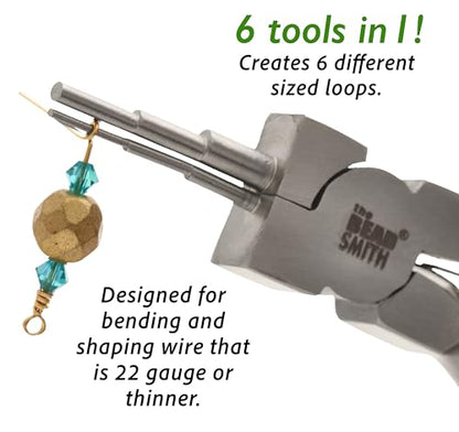 The Beadsmith Micro Wire Looping Pliers | Create 6 Sizes (Ranging 1-4mm) of Loops & Jump Rings, 5.5" long (140mm), Polished Steel Head & PVC Comfort Handle - size: 1-4mm Wire Looping Pliers