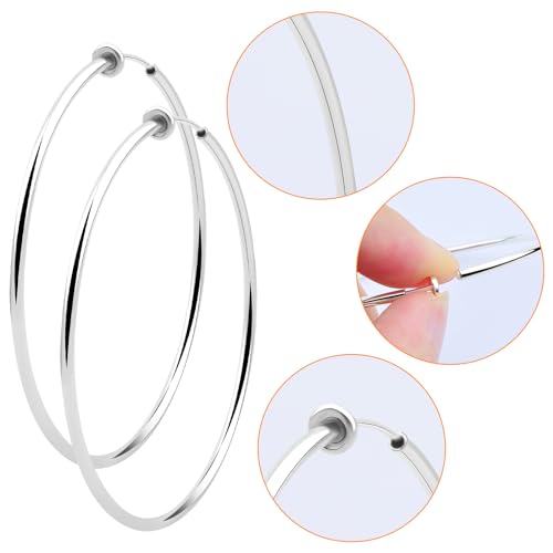 4 Pairs Clip On Hoop Earrings Brass Circle Fake Hoop Spring Earring Clips and 4 Pairs Anti-Pain Earring Pads for Women Non-Pierced Ears, 4 Sizes - color: Silver