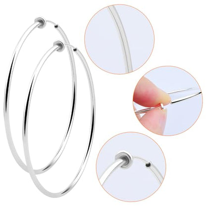 4 Pairs Clip On Hoop Earrings Brass Circle Fake Hoop Spring Earring Clips and 4 Pairs Anti-Pain Earring Pads for Women Non-Pierced Ears, 4 Sizes - color: Silver