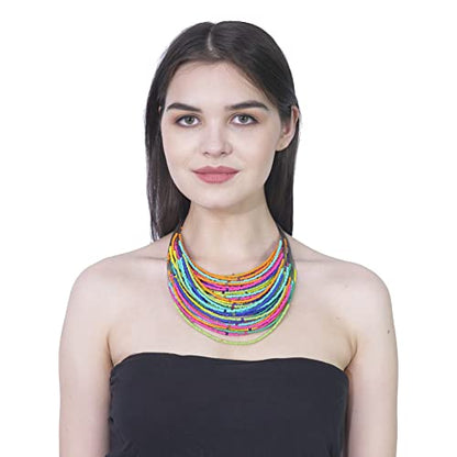 Bohemian handmade beaded statement necklace for women and girls by Ishvaku - color: Multi1
