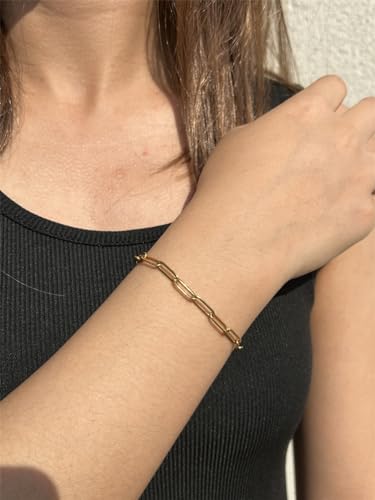WangGao Stainless Steel Paperclip Link Chain Bracelet for Women Popular Minimalist Jewelry - color: Gold