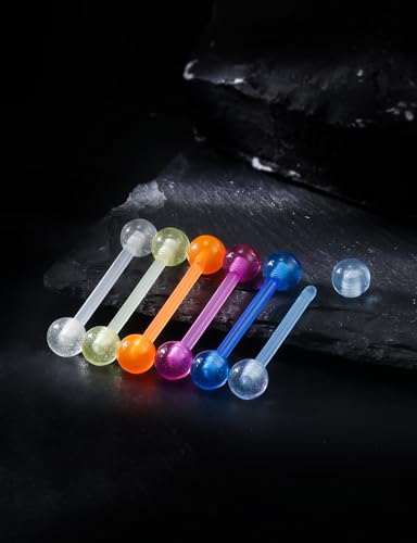 14G Glow in Dark Bioflex Flexible Acrylic Nipple Tongue Rings Piercing Jewelry Retainer 14 Gauge Plastic Straight Barbell Tongue Nipple Piercing Jewelry For Women Men 14MM 16MM Bar - size: 14G-16MM Bar